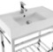 Modern Ceramic Console Sink With Counter Space and Chrome Base, 32